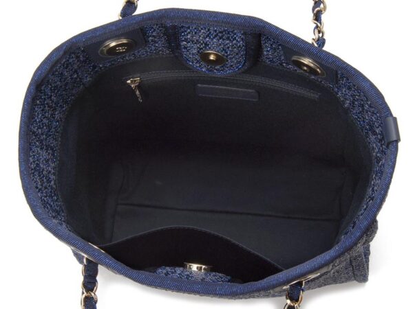 66939 y84118 5b746 2 Chanel Chain Shoulder Canvas Tote Bag Navy