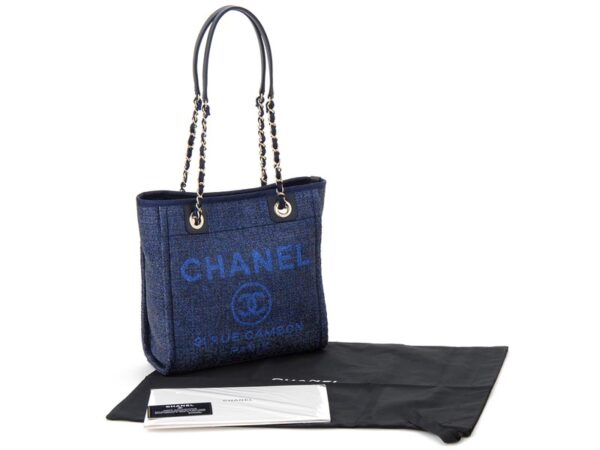 66939 y84118 5b746 3 Chanel Chain Shoulder Canvas Tote Bag Navy