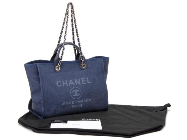 66941 y84117 5b749 3 Chanel Chain Shoulder Canvas Tote Bag Navy