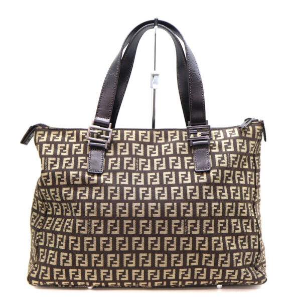 6871 2 Fendi Tote Bag Canvas Leather Brown