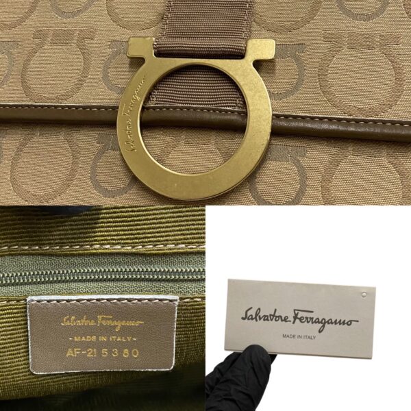 699h699 15687 3 Salvatore Ferragamo Gancini Canvas Leather Shoulder Bag Beige