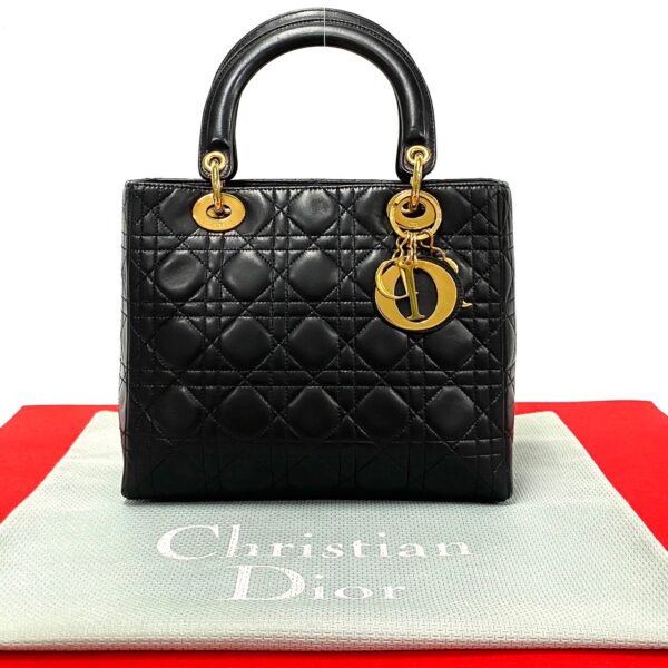 6sbb a2902793 1 Christian Dior Lady Dior Cannage Lambskin Leather Handbag Black