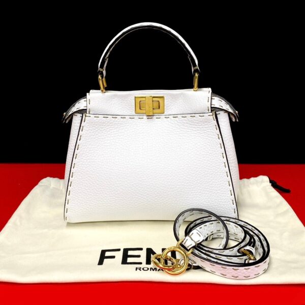 6sbb a2975127 1 FENDI Peekaboo Mini Selleria Leather 2WAY Shoulder Bag White