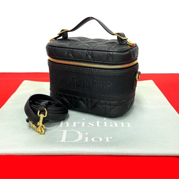 6sbb a2980094 1 Christian Dior Cannage Leather Canvas 2WAY Vanity Handbag