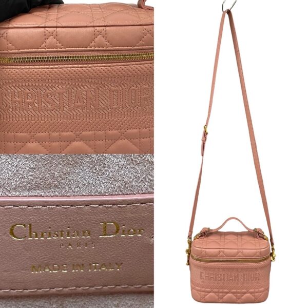 6sbb a2980596 4 Christian Dior Cannage Leather Canvas 2WAY Vanity Handbag Pink