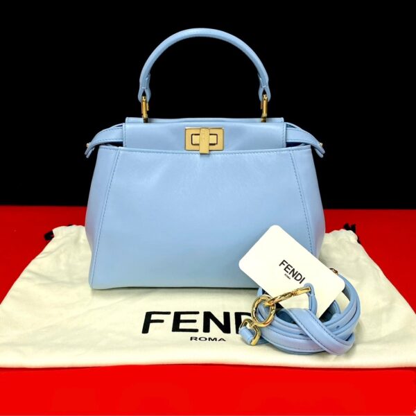 6sbb ap078437 1 FENDI Peekaboo Mini Leather 2WAY Mini Shoulder Bag Blue