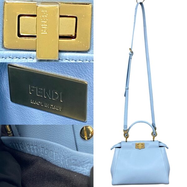 6sbb ap078437 4 FENDI Peekaboo Mini Leather 2WAY Mini Shoulder Bag Blue