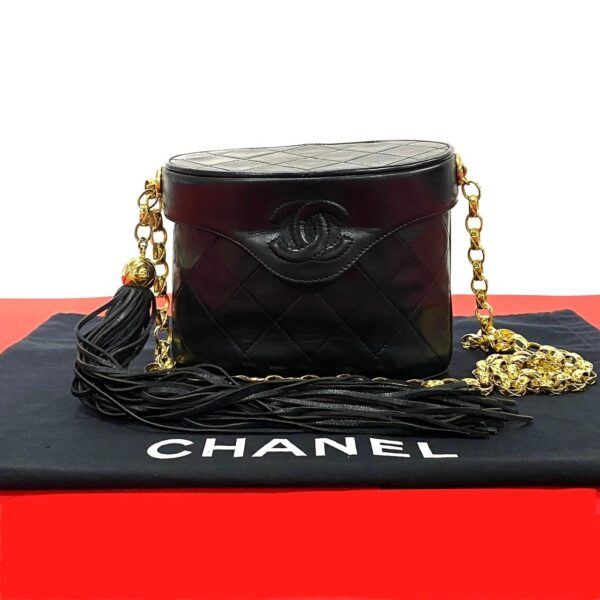 6sbb wz363006 1 Chanel Matelasse Coco Mark Fringe Lambskin Chain Shoulder Bag Black