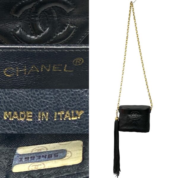 6sbb wz363006 4 Chanel Matelasse Coco Mark Fringe Lambskin Chain Shoulder Bag Black