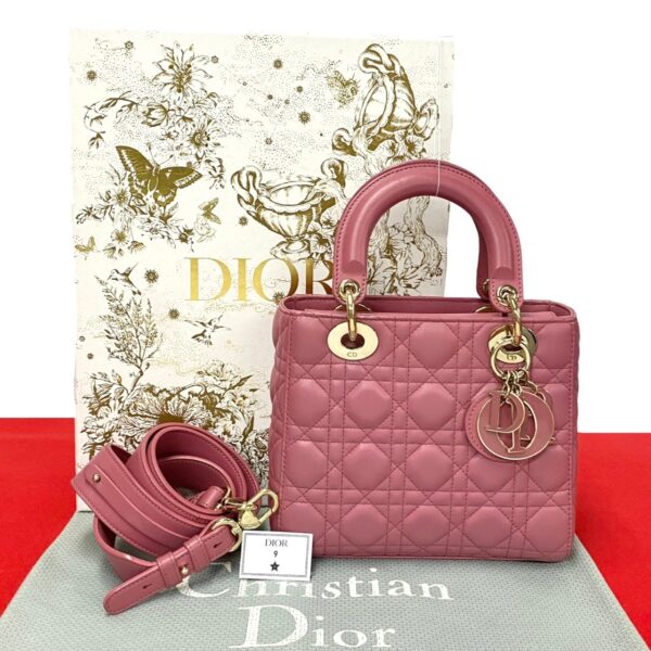 6sbc a3006297 1 Christian Dior Lady Dior Cannage Stitch Lambskin 2WAY Shoulder Bag Pink