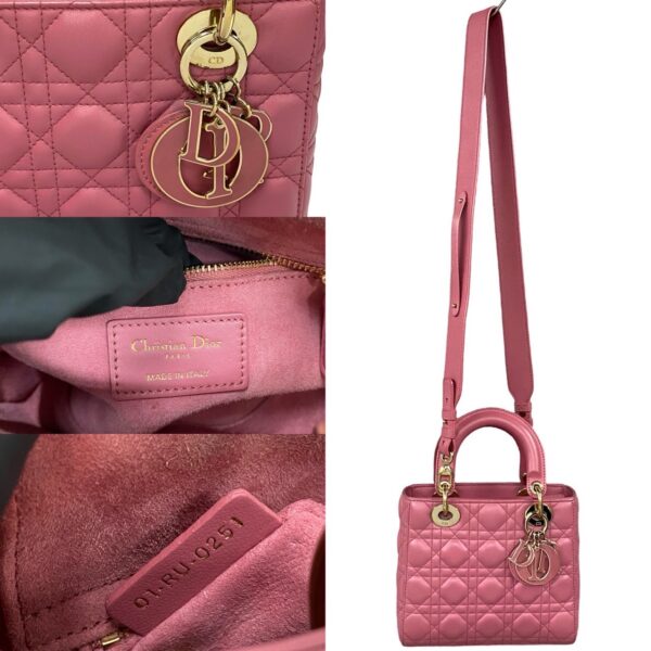 6sbc a3006297 4 Christian Dior Lady Dior Cannage Stitch Lambskin 2WAY Shoulder Bag Pink