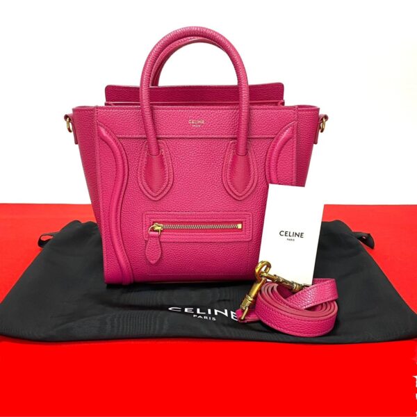 6sbc a3015737 1 Celine Luggage Nano Shopper Leather 2way Shoulder Bag Mini Pink