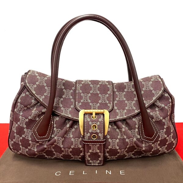 6sbc wz373804 1 Celine Macadam Blason Triomphe Denim Handbag Tote Bag Bordeaux Brown