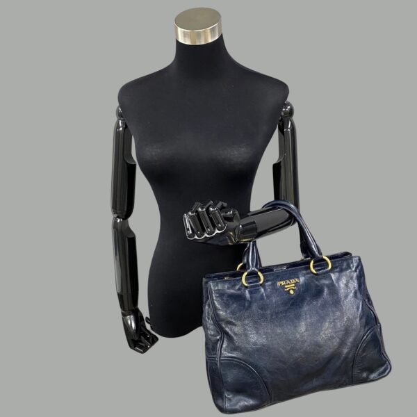 731c731 26224 2 Prada Fittings Nylon Leather Tote Bag Blue Blue