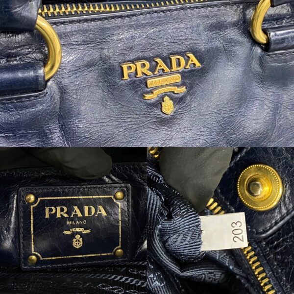 731c731 26224 3 Prada Fittings Nylon Leather Tote Bag Blue Blue