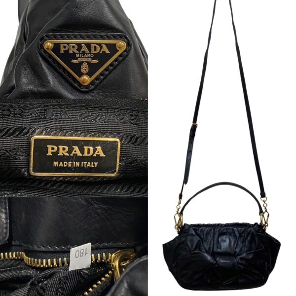 740f740 14174 4 Prada Triangle Fittings Leather 2WAY Mini Handbag Black