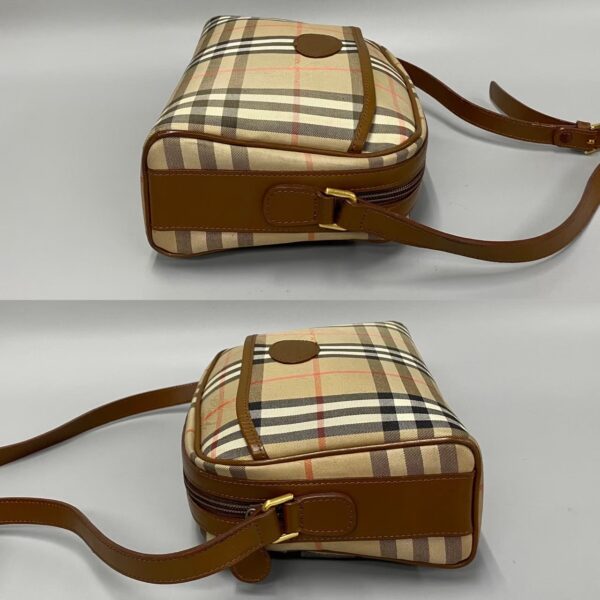 753j753 22001 5 Burberry Nova Check Shadow Horse Pattern Leather Canvas Shoulder Bag Beige Brown