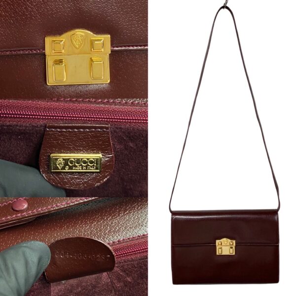 757k757 14899 3 Gucci Crest Pattern Leather 2way Clutch Bag Shoulder Bag Bordeaux