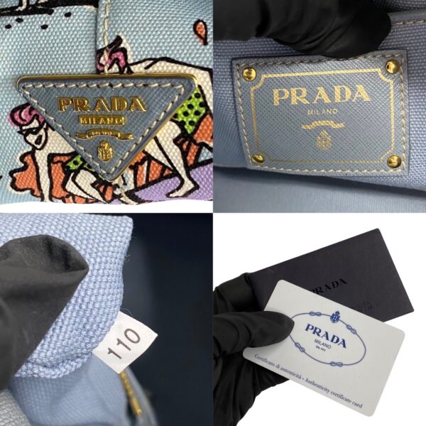 759k759 25905 3 Prada Triangle Canapa Surfing Pattern Canvas Tote Bag Blue Multicolor