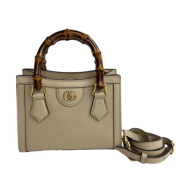 762k762 17931 4 Gucci Diana Mini Tote Bamboo Leather 2way Mini Shoulder Bag Beige