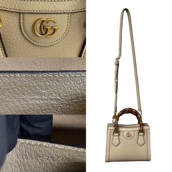 762k762 17931 5 Gucci Diana Mini Tote Bamboo Leather 2way Mini Shoulder Bag Beige