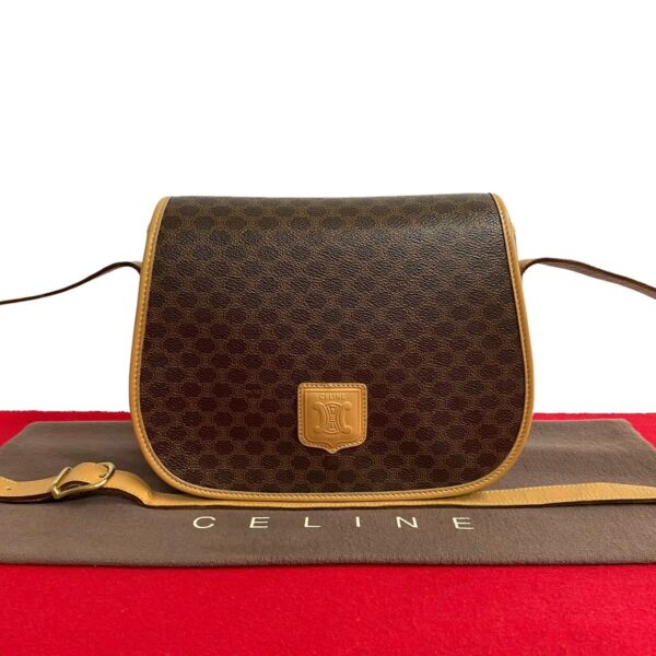 762k762 29192 1 Celine Macadam Blason Triomphe Leather Mini Shoulder Bag Pochette Brown