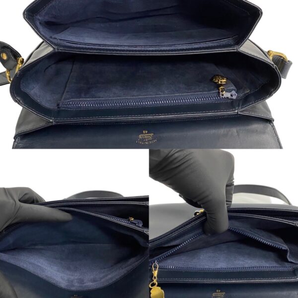 763k763 18859 10 Gucci Horsebit Leather 2way Shoulder Bag Handbag Navy