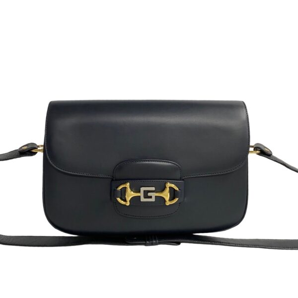 763k763 18859 4 Gucci Horsebit Leather 2way Shoulder Bag Handbag Navy