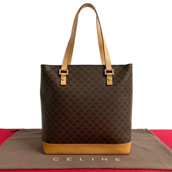 763k763 24238 1 Celine Macadam Blason Triomphe Leather Handbag Mini Tote Bag Brown