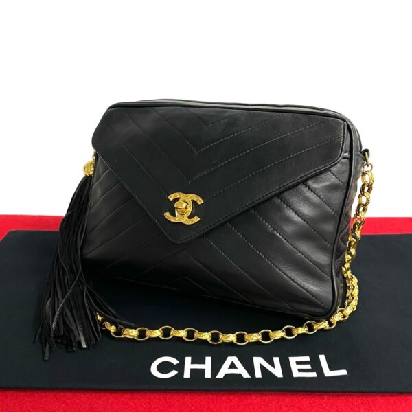 766l765 24214 1 Chanel V Stitch Chevron Lambskin Chain Shoulder Bag Black