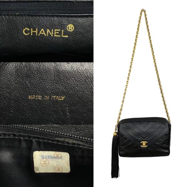 766l765 24214 3 Chanel V Stitch Chevron Lambskin Chain Shoulder Bag Black