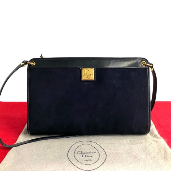 766l766 30904 1 Christian Dior Suede Leather Shoulder Bag Pochette Navy