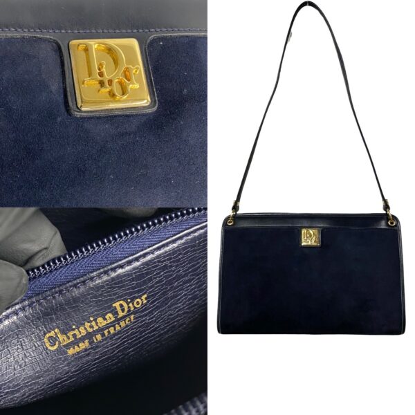 766l766 30904 4 Christian Dior Suede Leather Shoulder Bag Pochette Navy