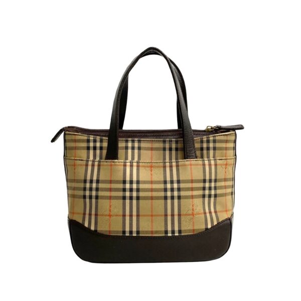 768l768 17750 5 Burberry Nova Check Pattern Canvas Leather Mini Tote Bag Brown