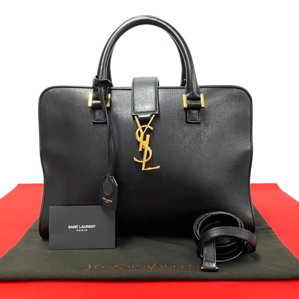 770a769 15885 1 Saint Laurent Baby Cabas Leather 2way Shoulder Bag Handbag Black