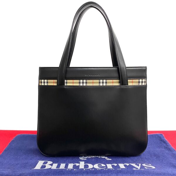 770a770 34447 1 Burberry Nova Check Calf Leather Canvas Mini Tote Bag Black