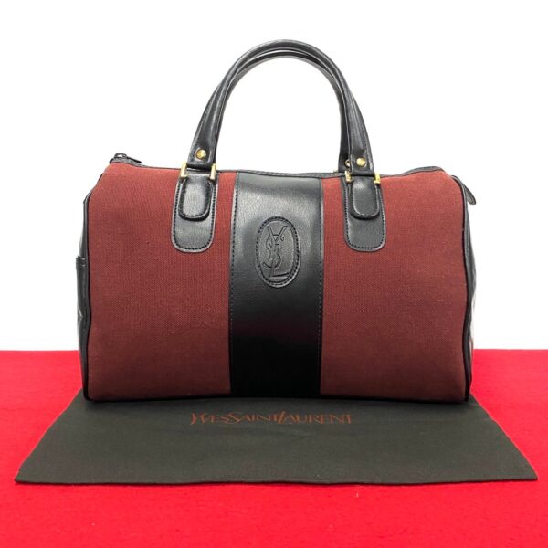 770a770 36608 1 Yves Saint Laurent YSL Leather Canvas Mini Bag Black Red Brown