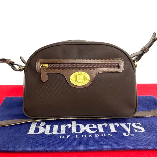 771a771 18725 1 Burberry Nova Check Leather Canvas Mini Shoulder Pochette Brown