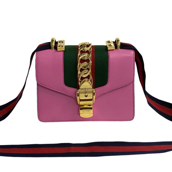 771a771 28364 3 Gucci Sylvie Sherry Line Leather Chain Mini Shoulder Bag Pochette Pink