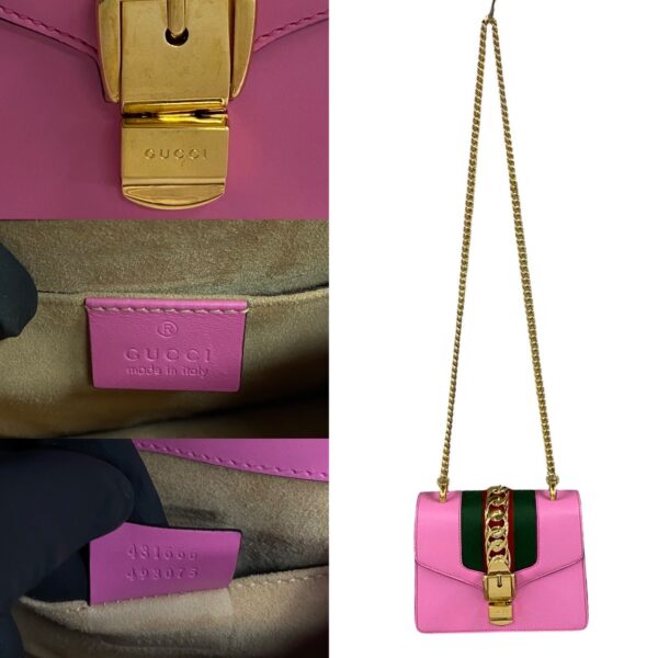 771a771 28364 5 Gucci Sylvie Sherry Line Leather Chain Mini Shoulder Bag Pochette Pink