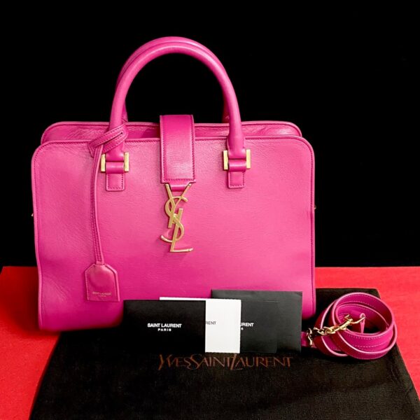 771a771 29085 1 Yves Saint Laurent Baby Cabas Cassandra Leather 2way Shoulder Bag Pink