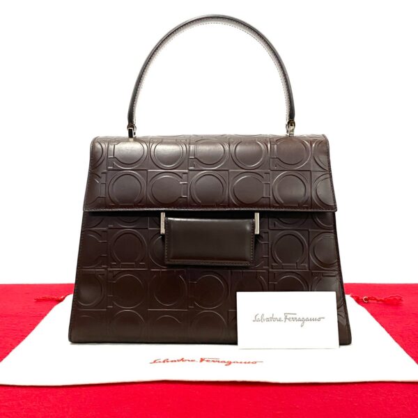 771a771 32982 32983 Salvatore Ferragamo Gancini Pattern Leather Bag Brown