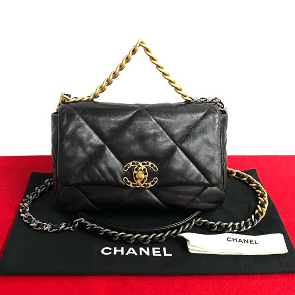 771a771 33753 1 Chanel 19 Matelasse Lambskin 2way Shoulder Handbag Black