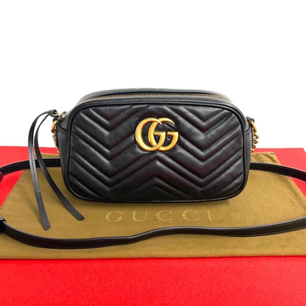 772a771 40778 1 Gucci GG Marmont Quilted Chain Mini Shoulder Bag Pochette Black