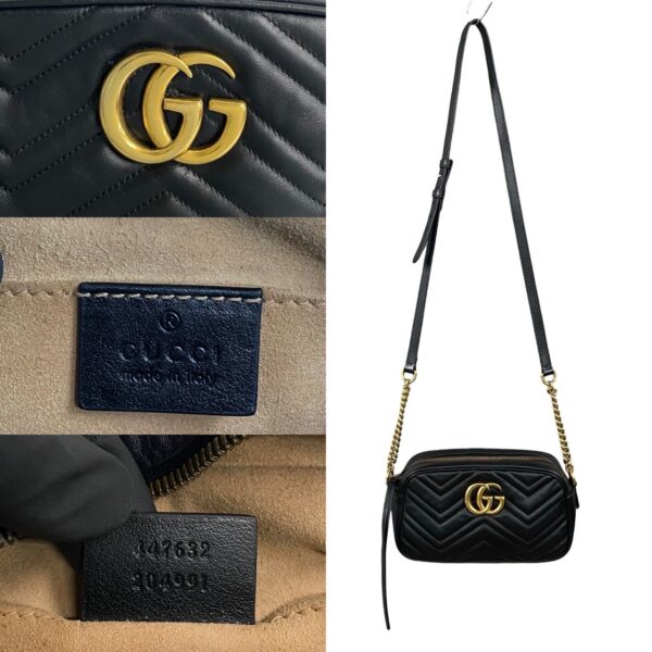 772a771 40778 4 Gucci GG Marmont Quilted Chain Mini Shoulder Bag Pochette Black