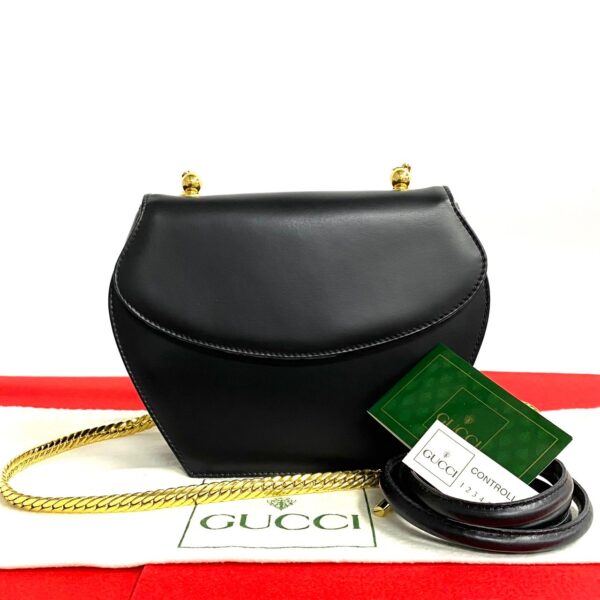 772a772 24684 1 Gucci Leather Chain Shoulder Bag Pochette Black