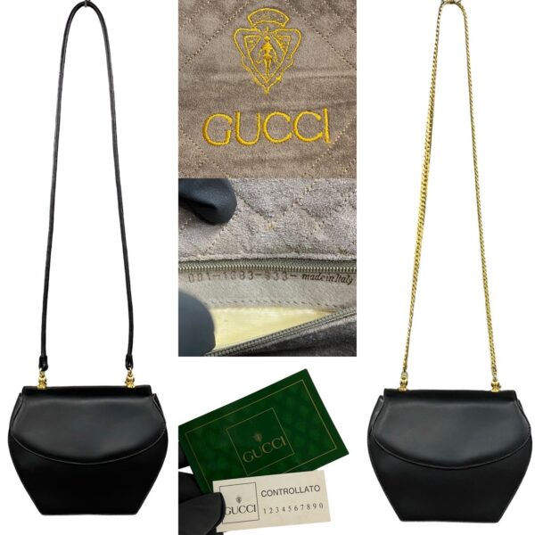 772a772 24684 3 Gucci Leather Chain Shoulder Bag Pochette Black