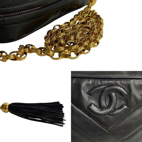 772a772 38508 4 Chanel V Stitch Lambskin Fringe Chain Mini Shoulder Bag Black