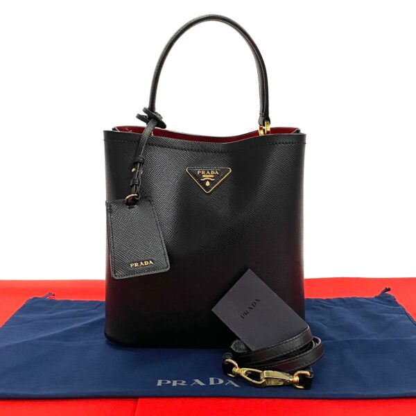 773a759 07589 1 Prada Pannier Triangle Saffiano Leather 2WAY Handbag Black