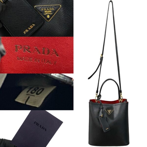 773a759 07589 4 Prada Pannier Triangle Saffiano Leather 2WAY Handbag Black